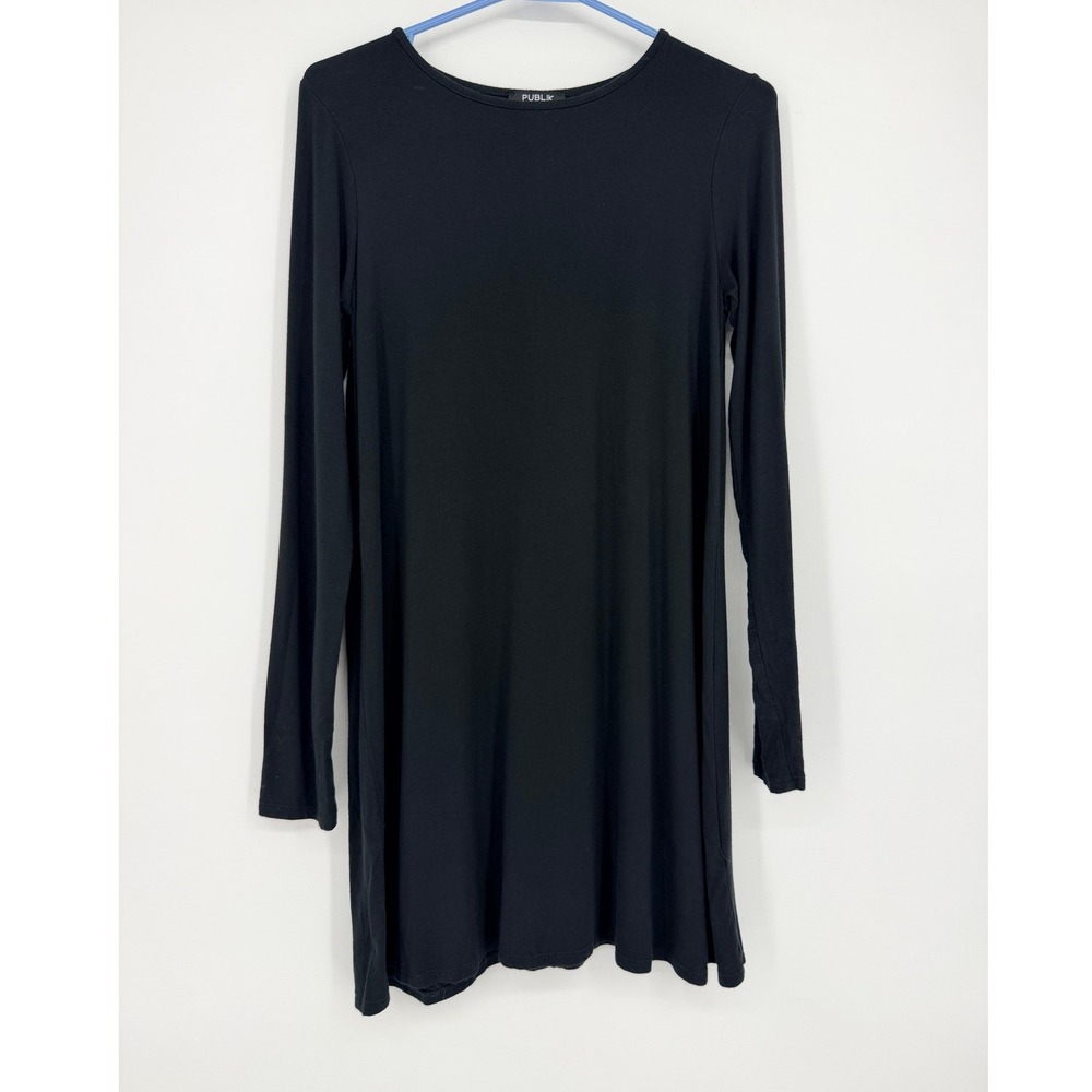 Publik Womens Black Long Sleeve Swing Mini Dress Size Small Jersey Knit Tunic
